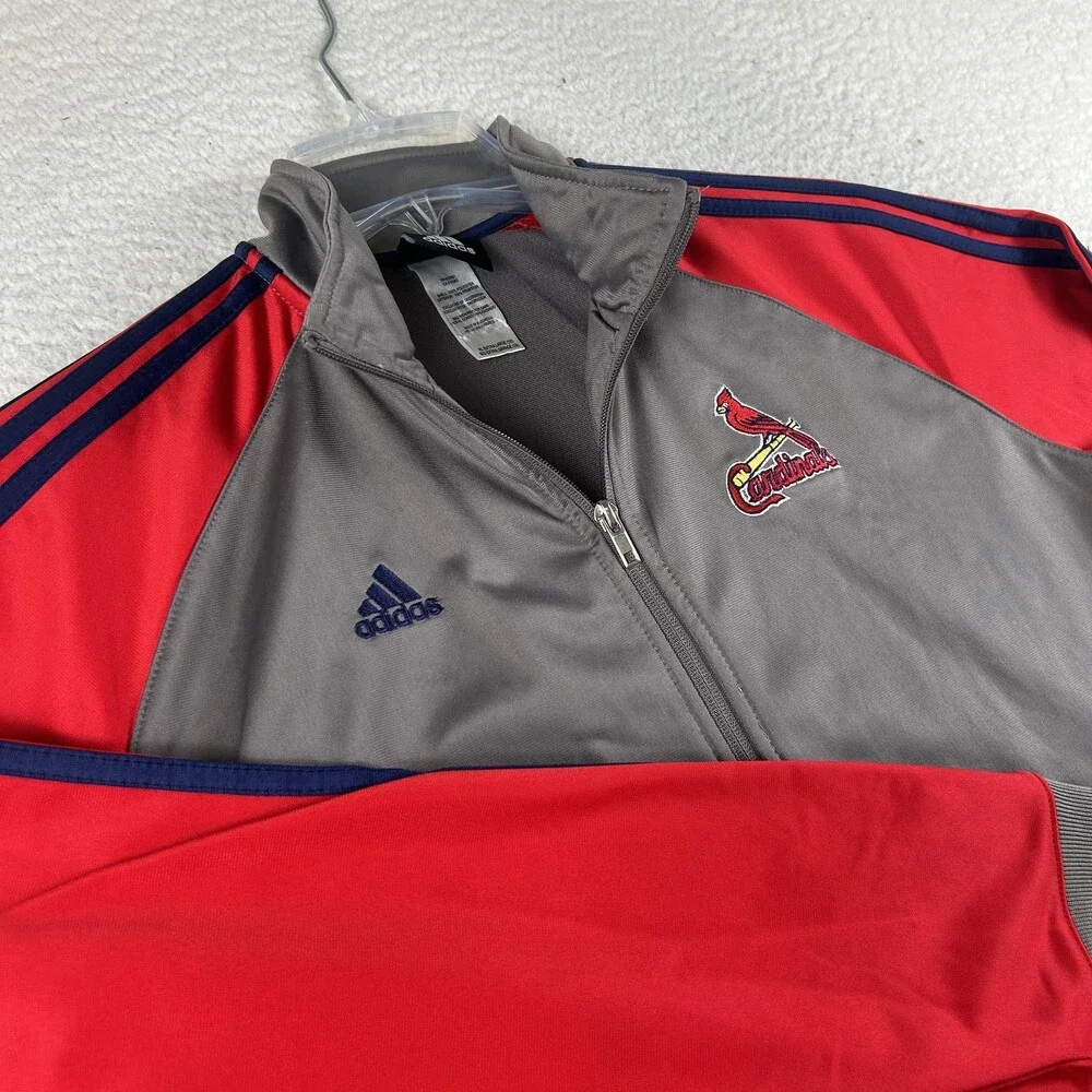 St. Louis Cardinals Jacket Youth 18 Gray Red MLB Baseball Adidas Track Full Zip